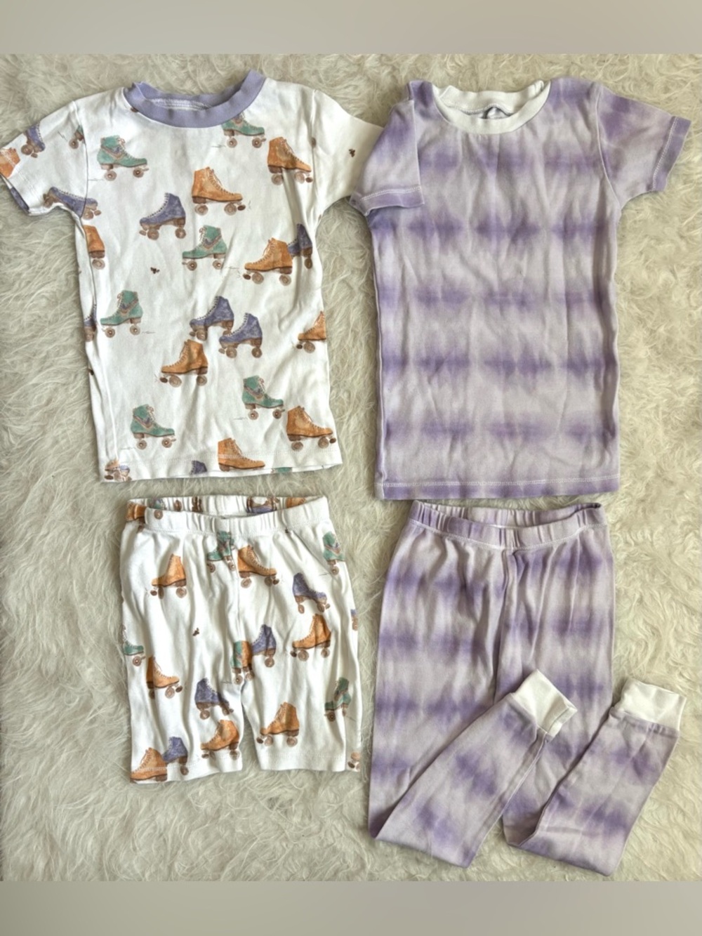 Burt's Bees Set of 2 Kids Purple Tie-Dye Set & White Roller Skate Pajamas